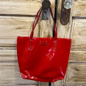 Kate Spade Red Patent Leather Tote Bag, Polka Dot and Spade W/ dust Bag